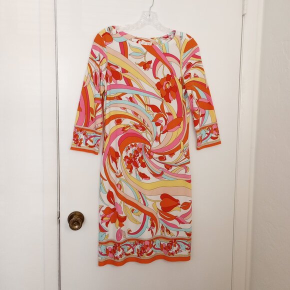 London Times Retro Mod Abstract Floral Shift Dress - Picture 3 of 8